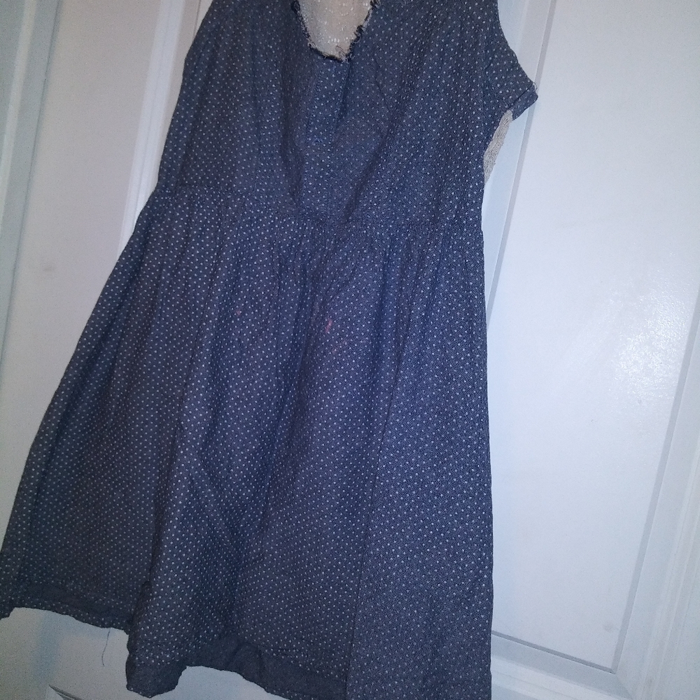 Denim mini dress with lace insert backing